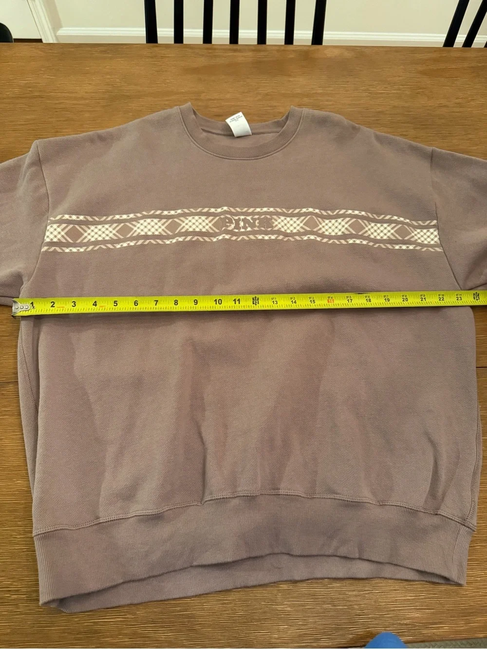 Women’s PINK Crewneck Sweater with Plaid Stripe
